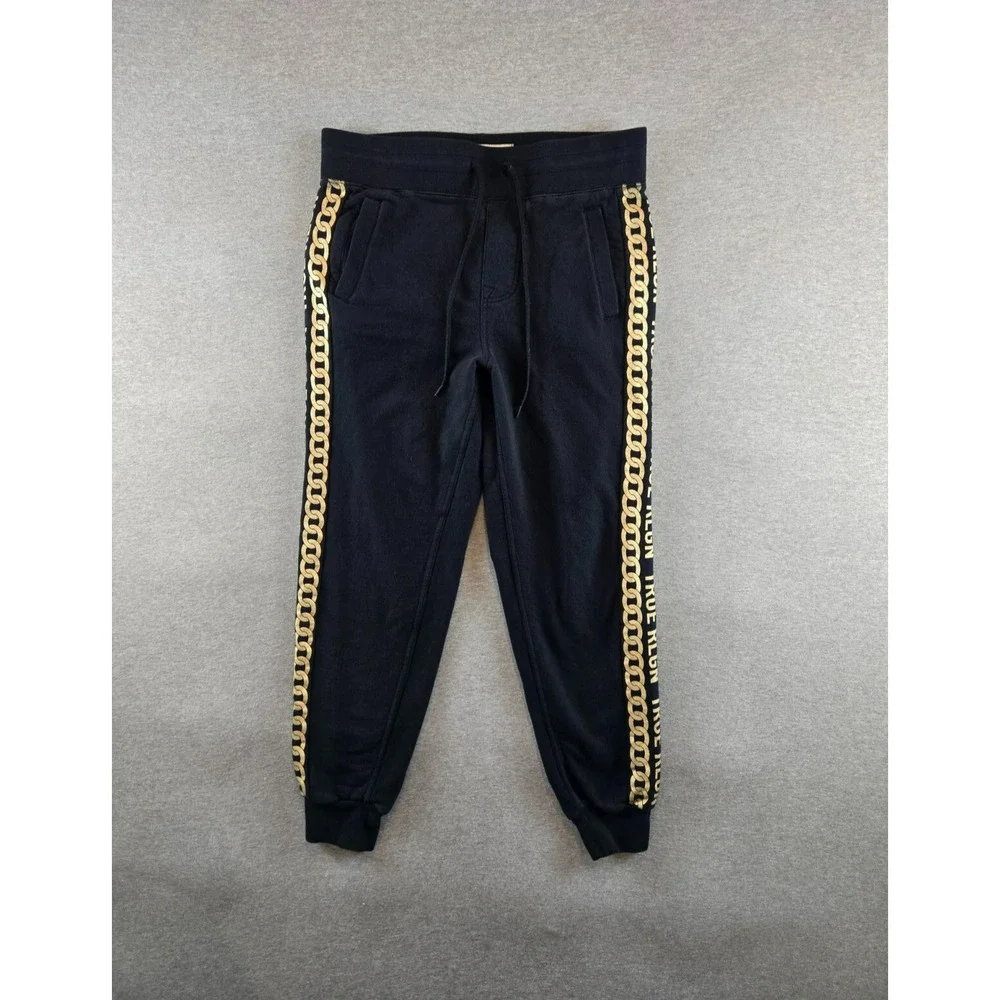 True Religion Joggers Mens Small Black Gold‎ Chain Link Spellout Pants Cotton